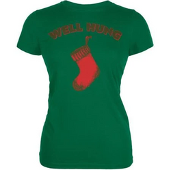 Christmas Well Hung Stocking Kelly Green Juniors Soft T-Shirt