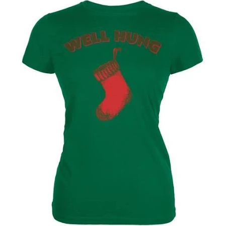 Christmas Well Hung Stocking Kelly Green Juniors Soft T-Shirt